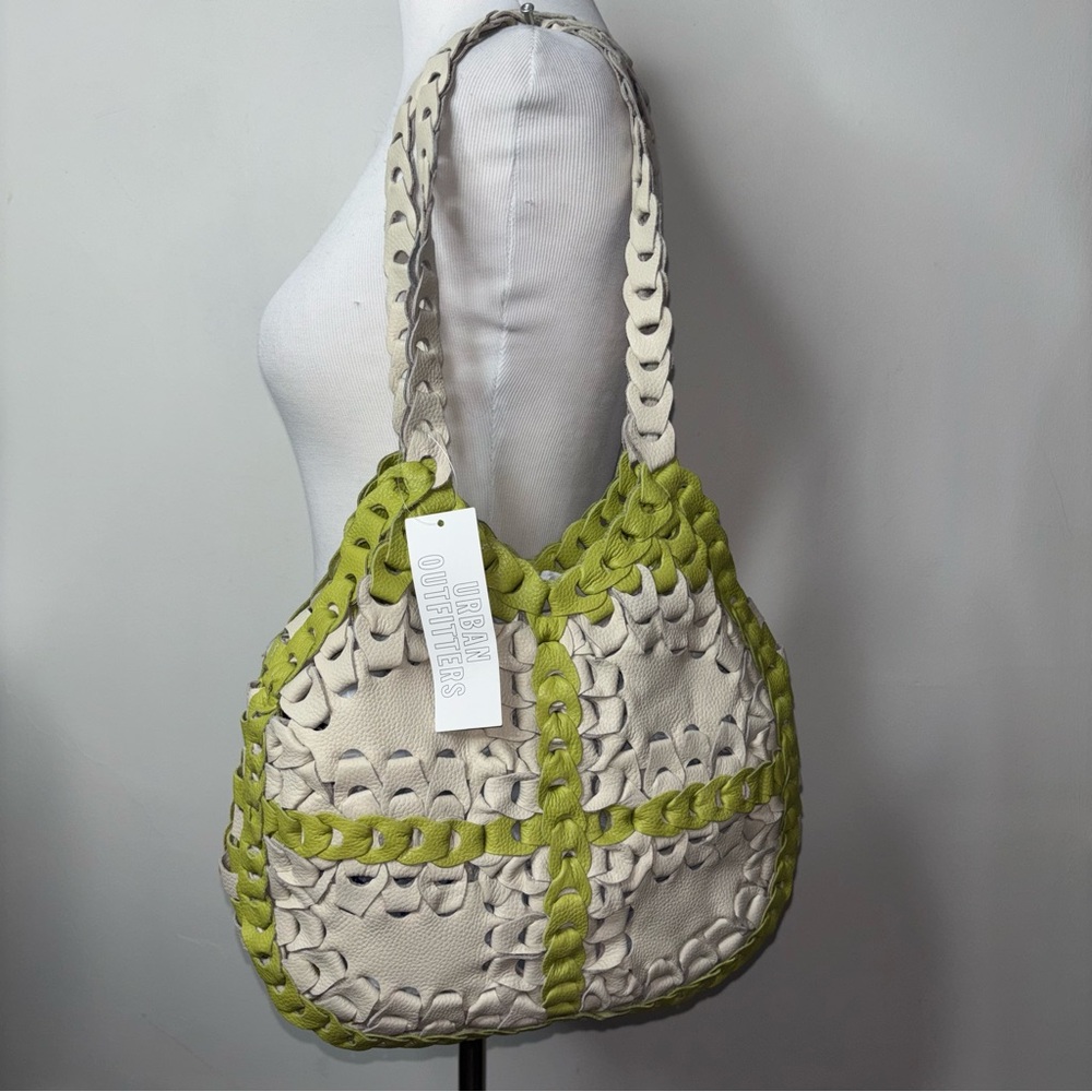 Urban Outfitters Women Green and Taupe Hattie Loop Leather Shoulder Bag